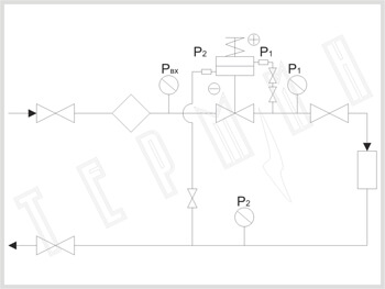 Схема подключения дифференциального регулятора РА-М на подающем трубопроводе 