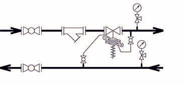 Схема установки регулятора АРА11 на подающем трубопроводе